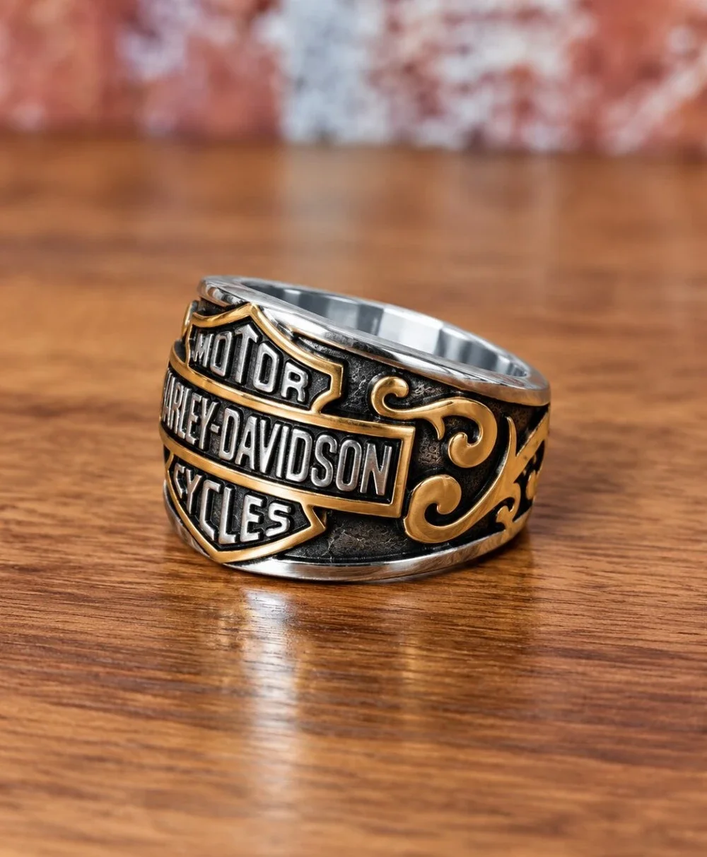 Harley‑Davidson Bar & Shield Ring in Black & Gold